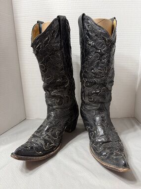 Corral Size 9 M Black Western Goat Leather Lazer Cut Sequin Inlay Boots A1070
